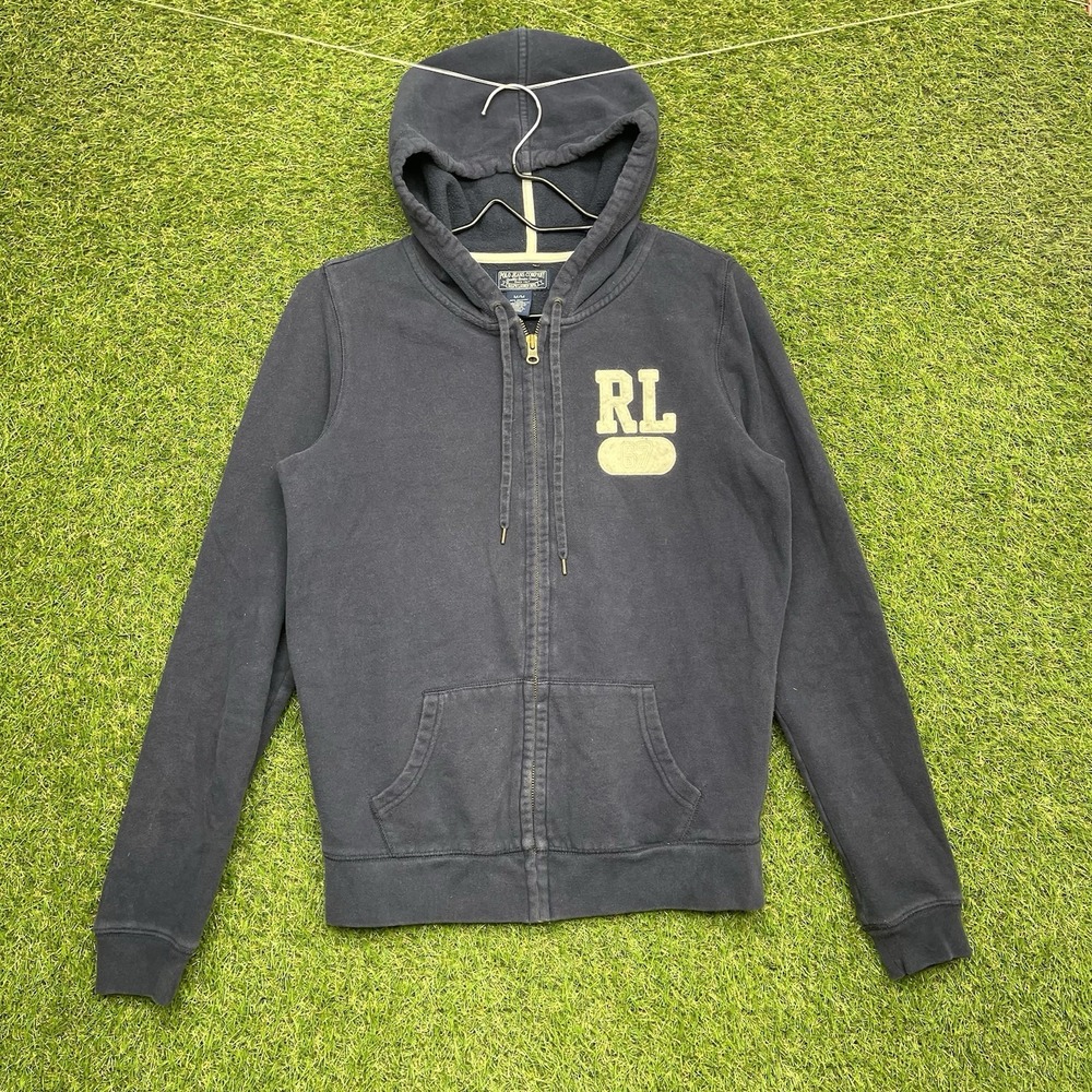 Vintage Polo Ralph Lauren Hoodie Womens Medium RL Faded Blue Zip Up y2k